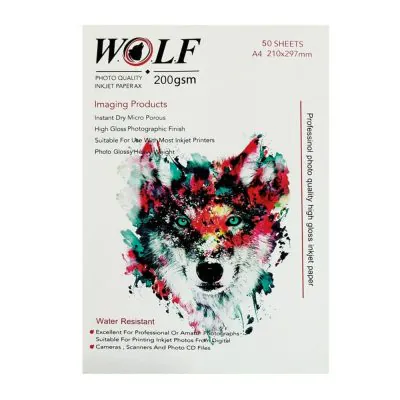 فوتوگلاسه 200 گرم a4 ولف wolf مخصوص پرینتر جوهر افشان