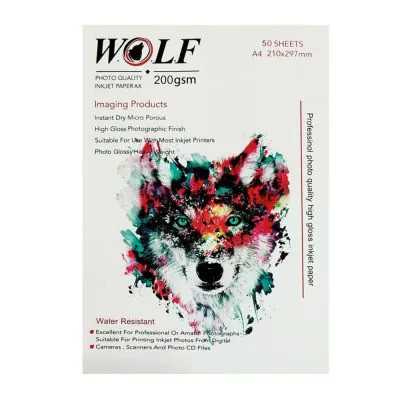 فوتوگلاسه 200 گرم a4 ولف wolf مخصوص پرینتر جوهر افشان